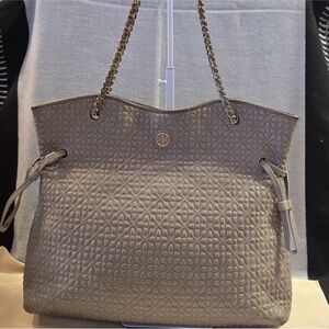 Tory Burch Taupe Quilted Leather Chain-Handle Tote